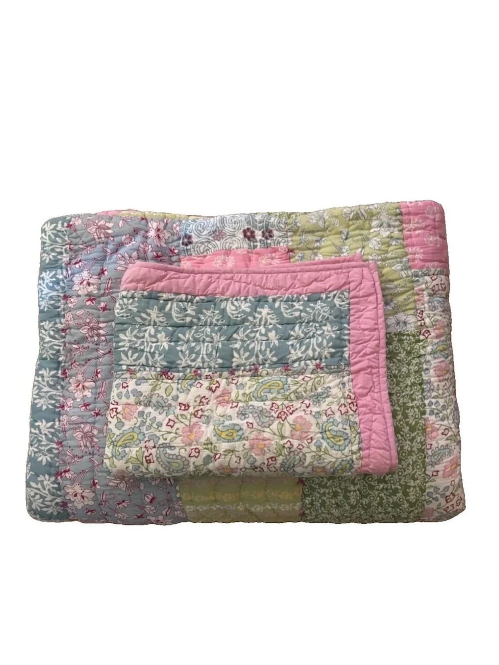 Vintage Pottery Barn Kids Pastel Bella Floral Patchwork Quilt & Sham Set Twin